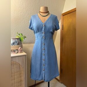 LOFT Tall Chambray Button Flare Dress